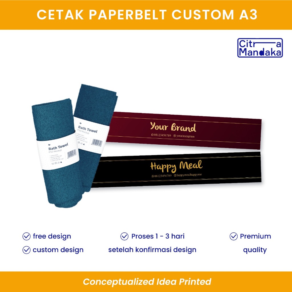 Paper Belt Custom A3 | Packaging Sleeve Free Design | Label Hampers | Roll Hijab | Roll Kaos Kaki