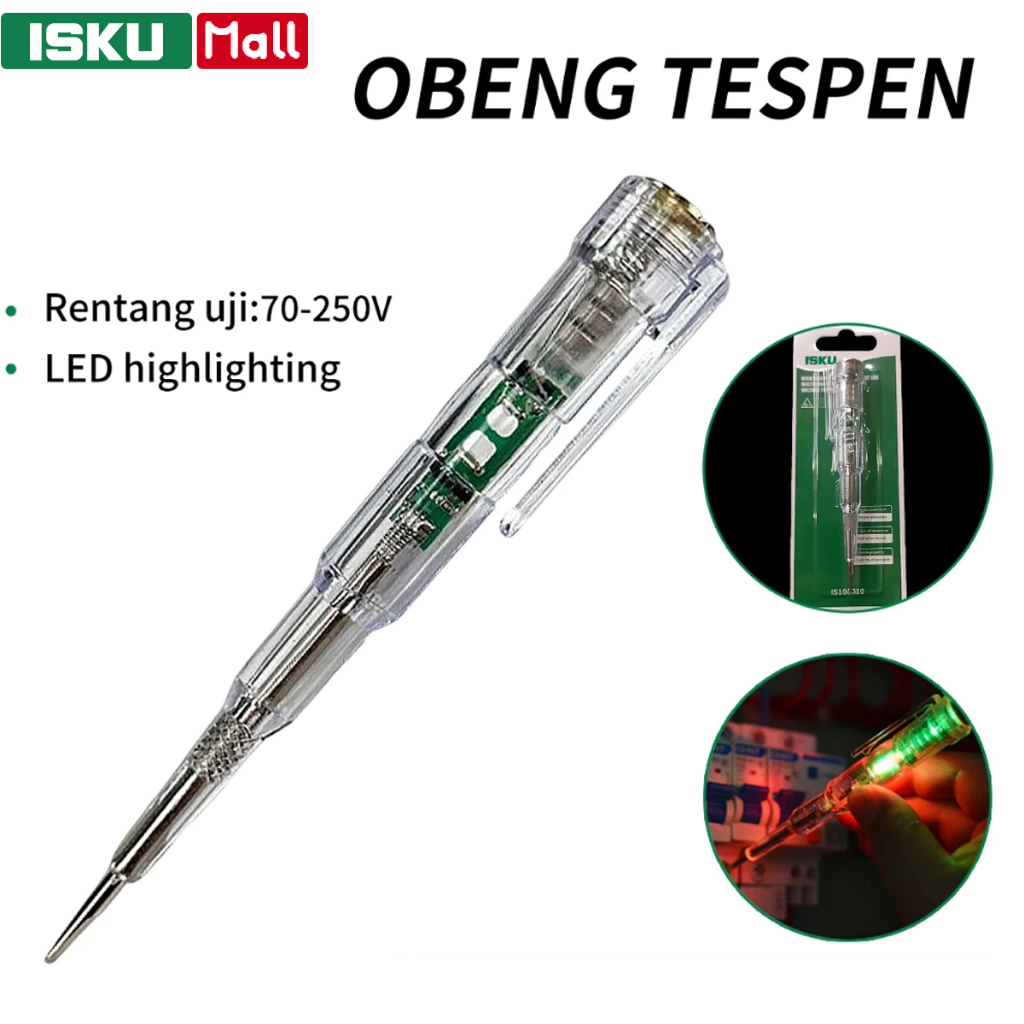 ISKU Obeng Tespen Listrik LED /Tester TesPen Obeng Tes with Dual LED Tespen Listrik Multifungsi