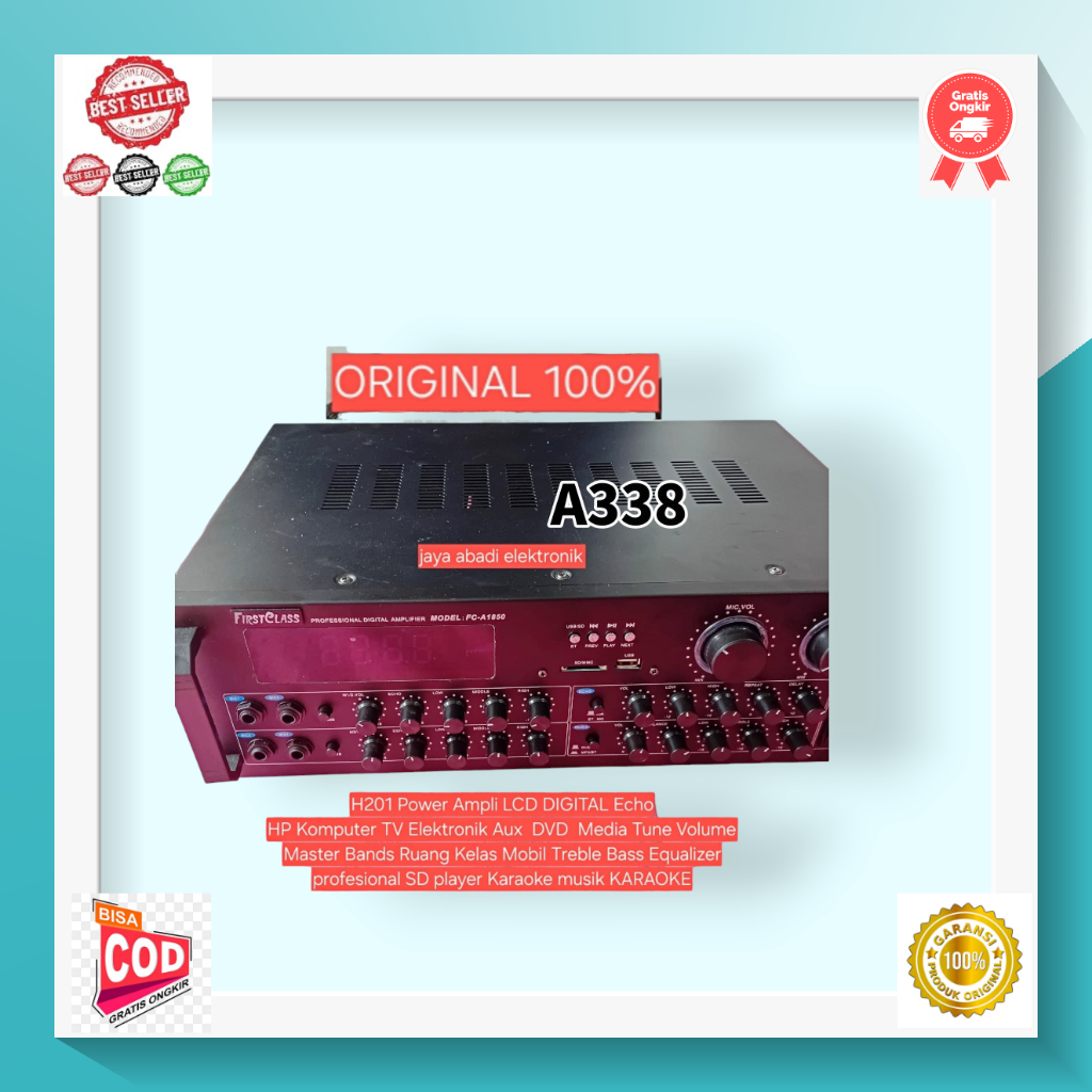 A338 Power Ampli LCD DIGITAL Echo  HP Komputer TV Elektronik Aux DVD Media Tune H201 Volume Master B