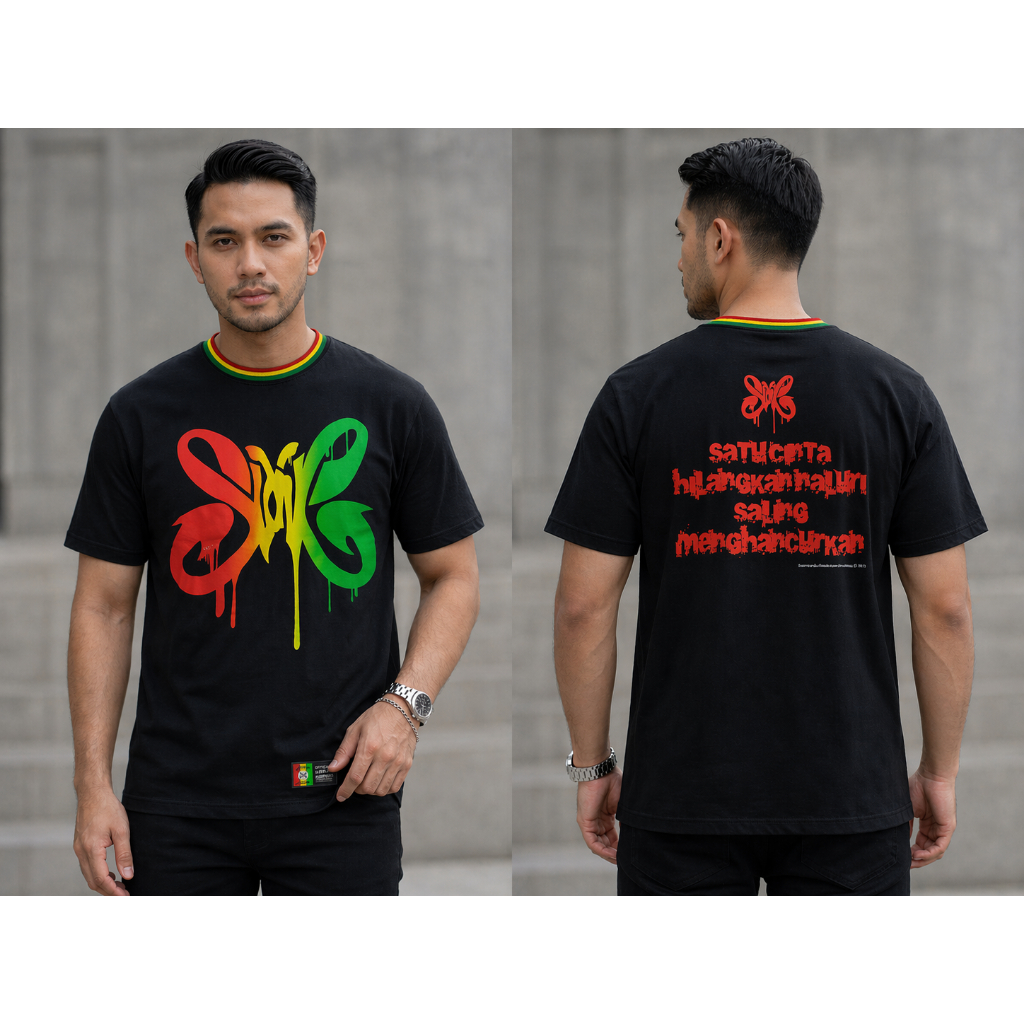 Kaos Slank Rasta Original Distro - Baju Slankers United Logo Grafiti Pelangi - T-Shirt Musik Pria Wa