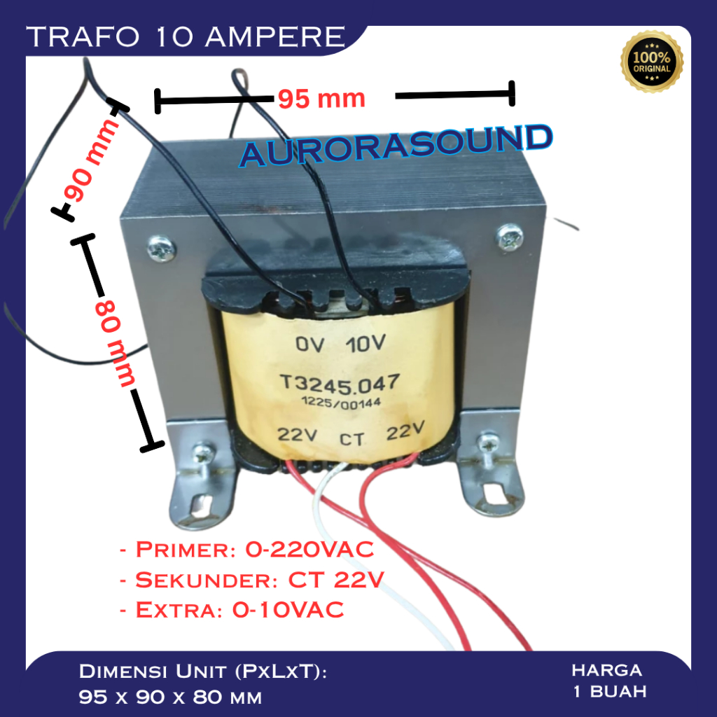 TRAFO 10 AMPERE POLYGRAND TRAVO 10A CT 22 VOLT EXTRA 0 - 10 VOLT