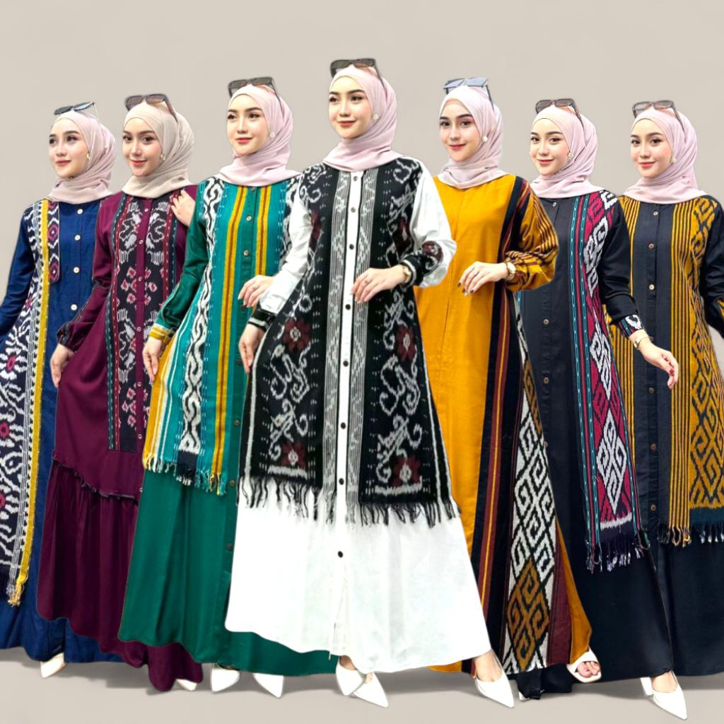 Batik Vinsa Gamis Twill Etnik Mix Tenun Troso Premium Model Terbaru Muslimah Simple Elegan Busui Fri