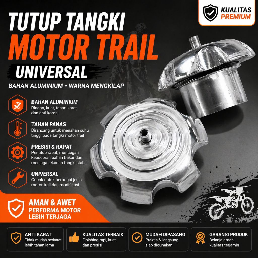 TUTUP TANGKI ALUMINIUM UNTUK MOTOR TRAIL KLX CRF D'TRACKER CB DAN BERBAGAI MACAM MOTOR GEDE