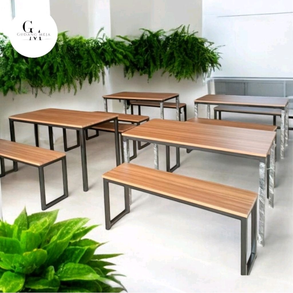 Set Meja + 2 Buah Kursi Panjang / Meja Cafe / Meja Kantin