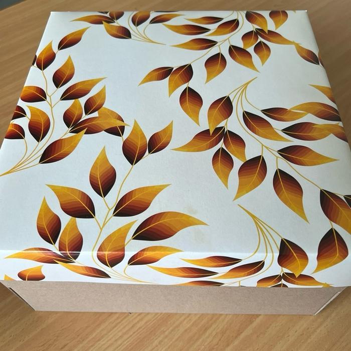 Box Kue Kotak Packaging Snack Motif Daun
