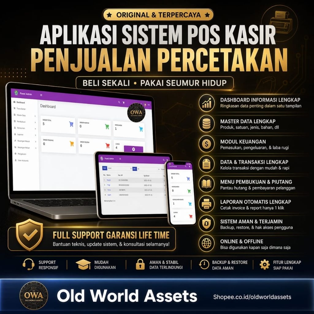 POS PERCETAKAN | APLIKASI KASIR PERCETAKAN LENGKAP GARANSI SEUMUR HIDUP SIAP PAKAI