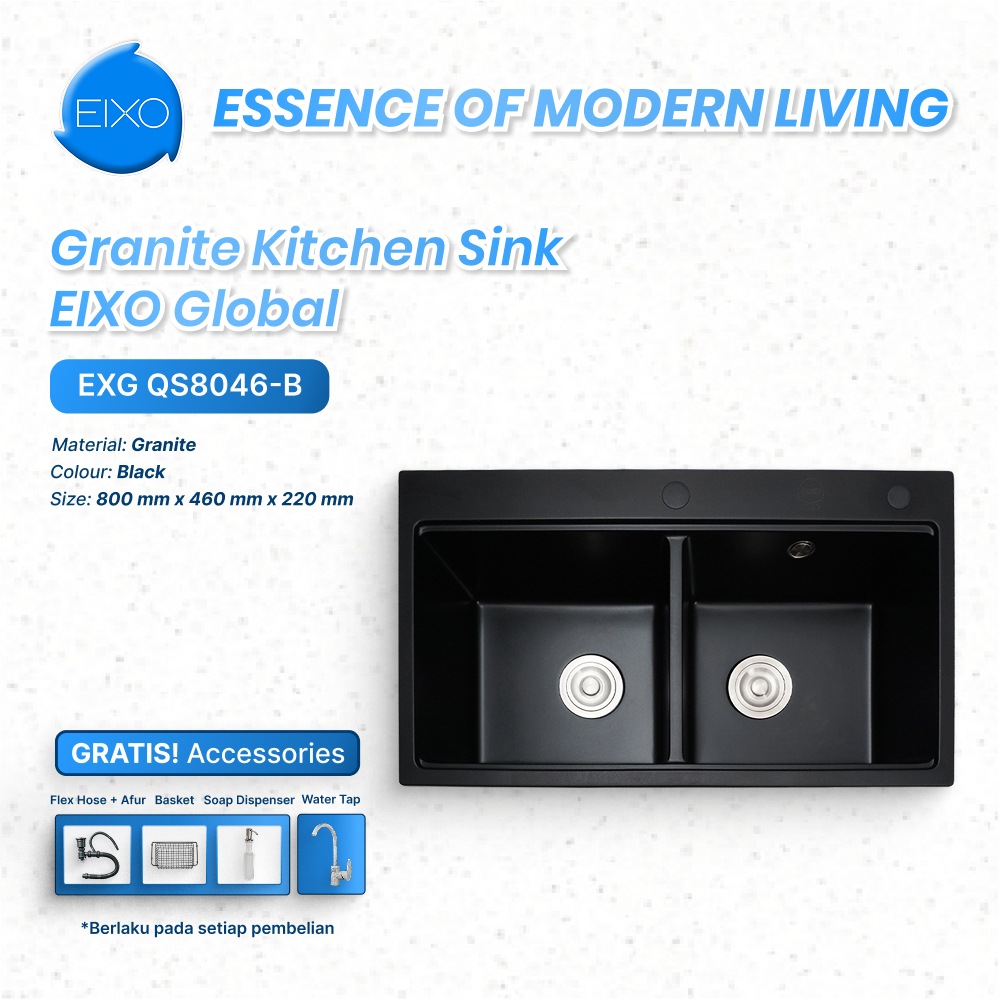 SET Kitchen Sink Granite EIXO GLOBAL EXG QS8046 Bak Cuci Piring Granit