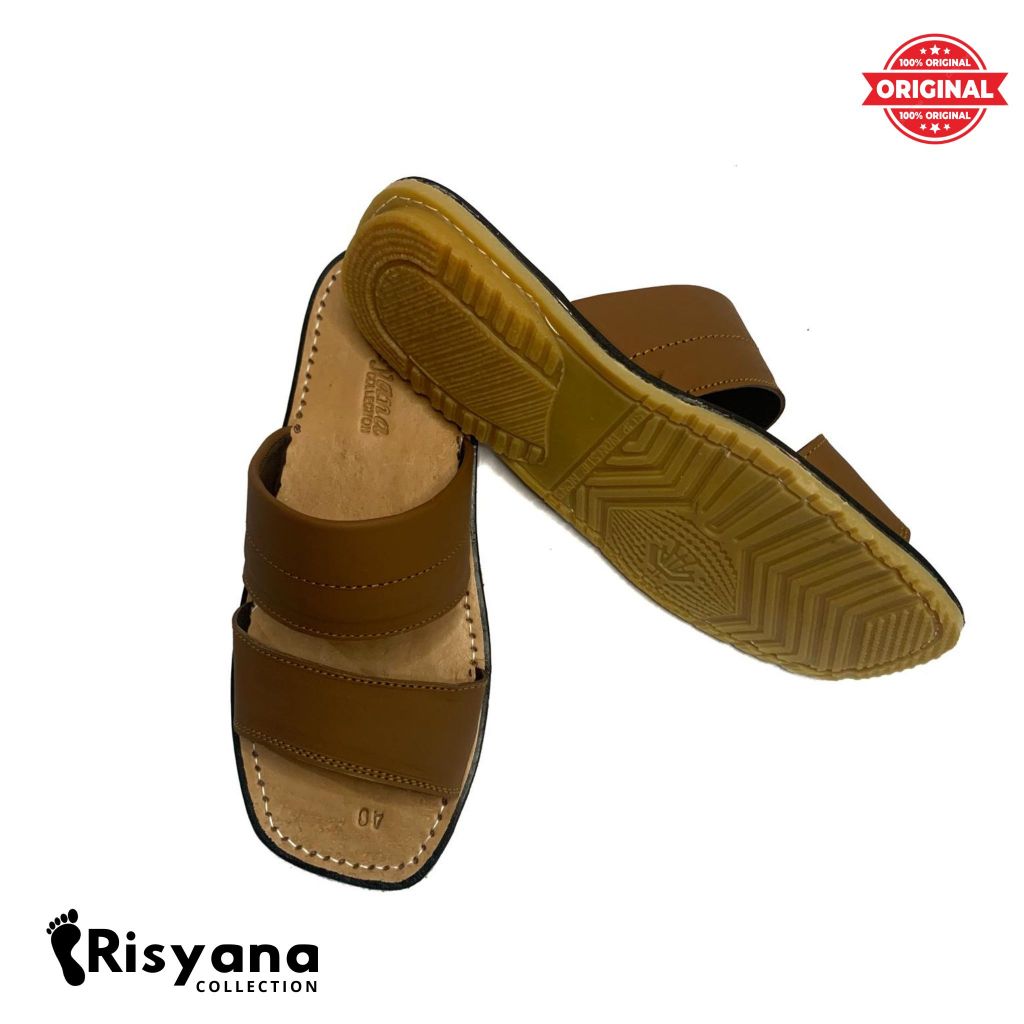 Sandal Tarumpah Pria Citak Model Noslip Tipis Ban 2 Warna Hitam Coklat Susu Tan Putih Merah Bata Cok