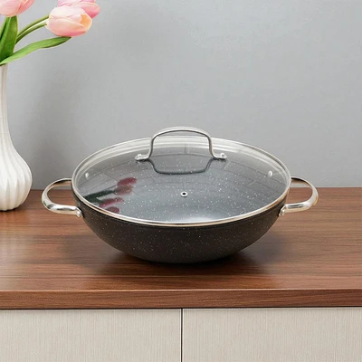 Cooking Color Logan Wajan Penggorengan Wok 2 Handle Greblon C3 30 Cm - Hitam