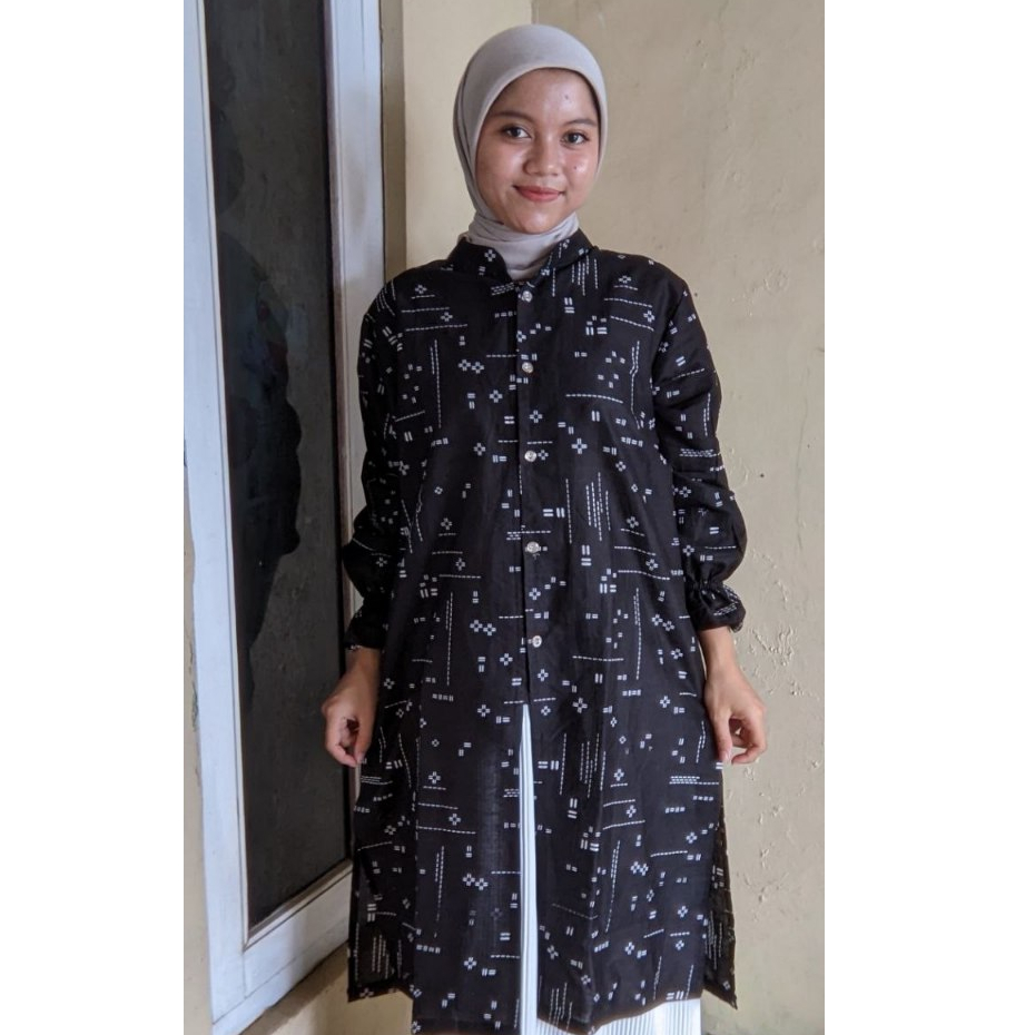 By Kinasih Tunik Batik Kerja Wanita Kekinian 2026 Atasan Muslimah Bahan Katun Prima motif bambu warn
