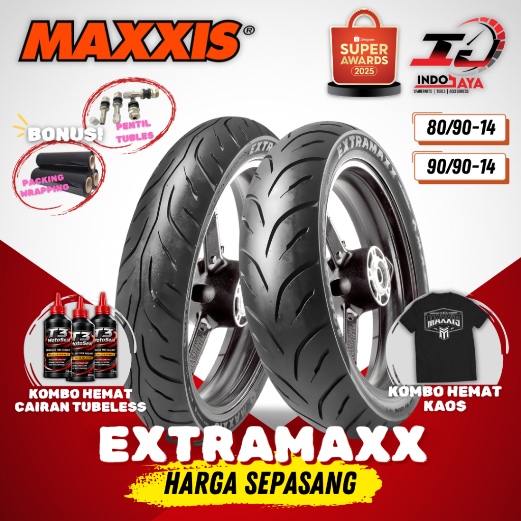 [PAKET MURAH SEPASANG] BAN MAXXIS EXTRAMAXX TUBELESS (80/90-14 & 90/90-14) M6233 / M6234 / BAN LUAR 