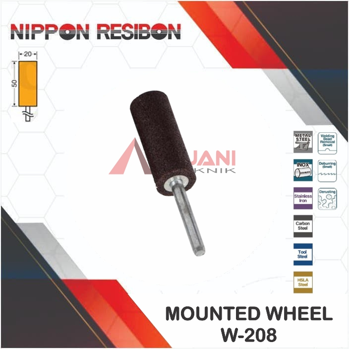 NIPPON RESIBON A36P MOUNTED WHEEL RESINOID W-208 BATU GERINDA BOTOL 20 x 50 x 6 mm / ABRASIVE GRAIN 