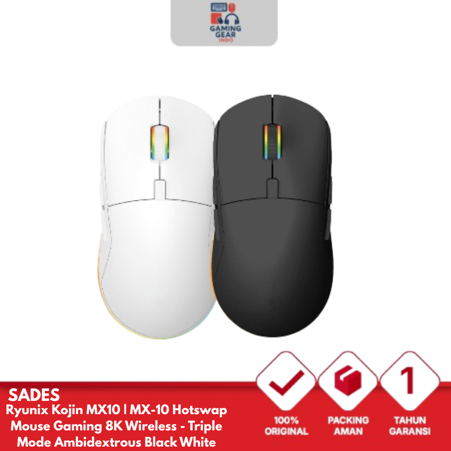 Sades Ryunix Kojin MX10 | MX-10 Hotswap Mouse Gaming 8K Wireless - Triple Mode Ambidextrous Black Wh