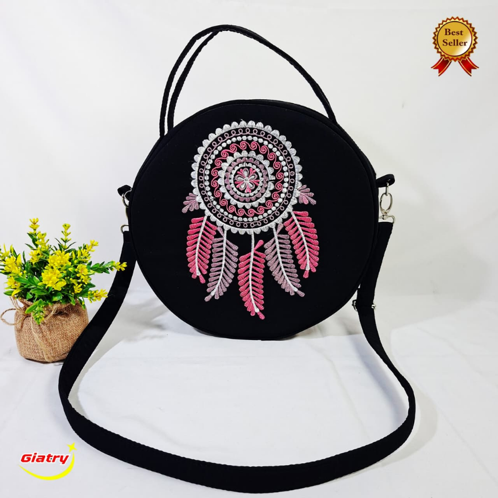 Tas Wanita Bordir Kekinian Dengan Motif  Bunga tulipTas Bulat Wanita FHasion Korean/Tas Selempang Wa