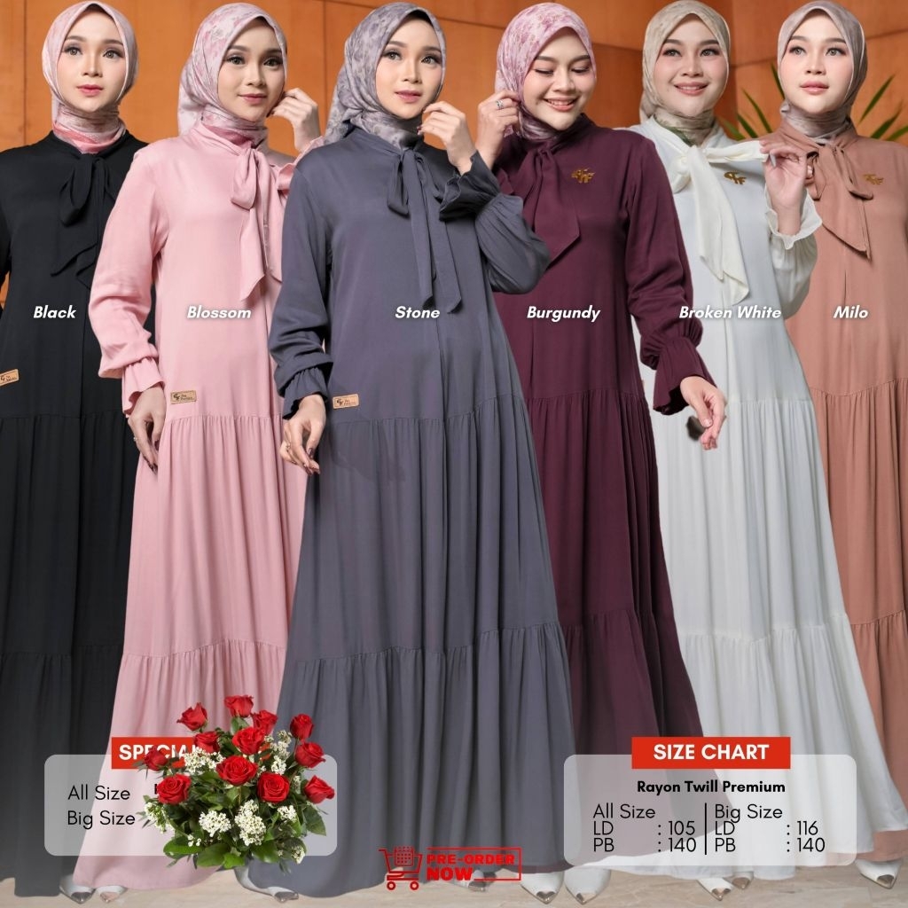 Gamis Elana Dress Premium Rayon Twill All Size Big Size Dress Muslimah