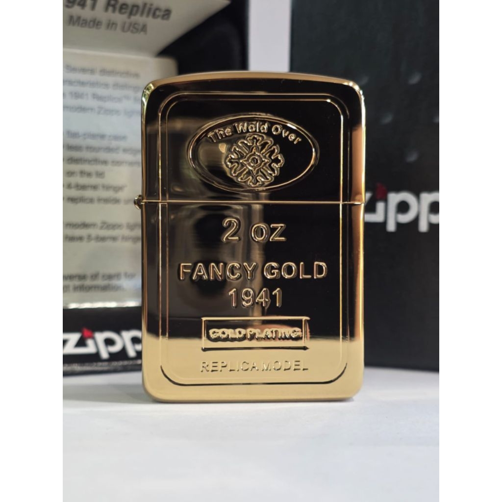 Original Zippo 1941 Rep 18K Gold Bar Design 4 sisi Lapis Emas Limited