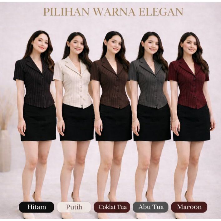 PROMO!!!!Esme Blazer - Fitted Stripe Shirt Blazer Semi Wool Atasan Wanita Lengan Pendek blazer forma