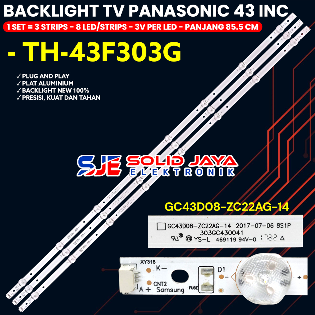 BACKLIGHT TV LED PANASONIC 43 INCH TH-43F303G 43F303G 43F303 43F GC43D08-ZC22AG-17