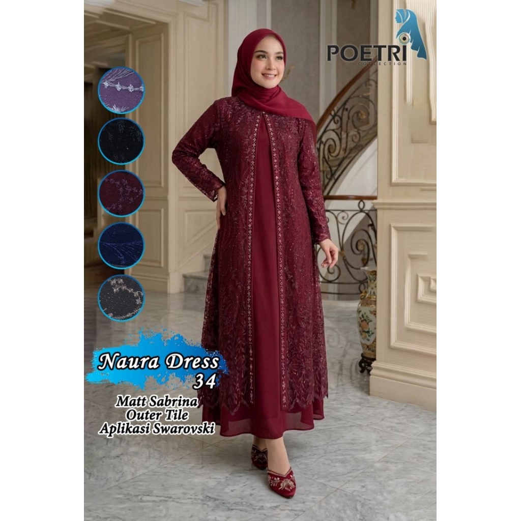 Gamis Sabrina Rompi Lepas Brukat Tile Naura Dress Poetri collection