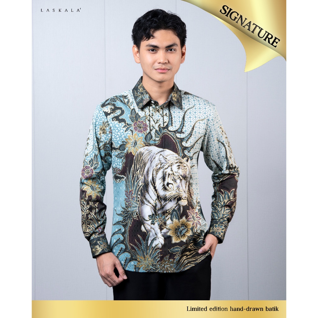 Laskala Batik Premium Vagha Sky Blue Kemeja Batik Tulis Pria Slimfit Lengan Panjang