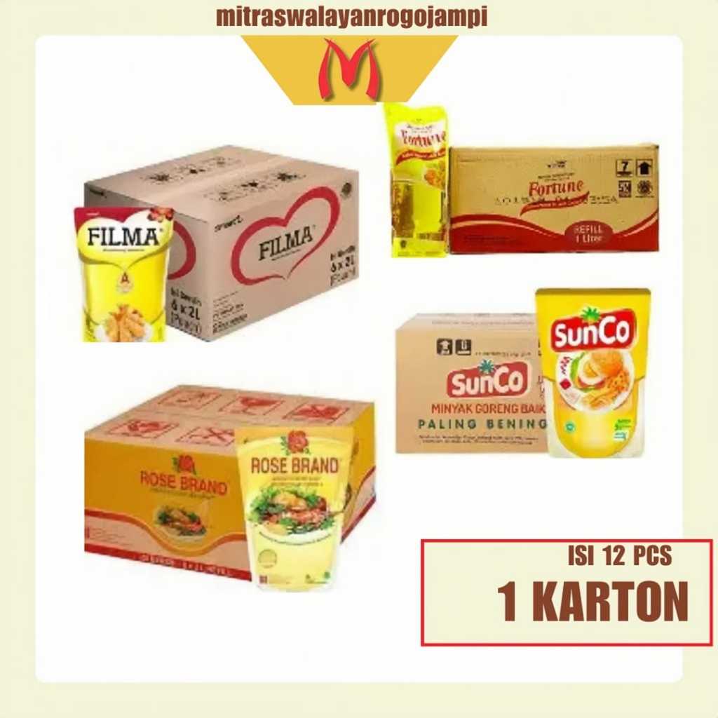 [1 DOS] Minyak goreng 1 Liter kemasan DOS isi 12pcs Fortune | Bimoli | Sunco | Rizki | Sania