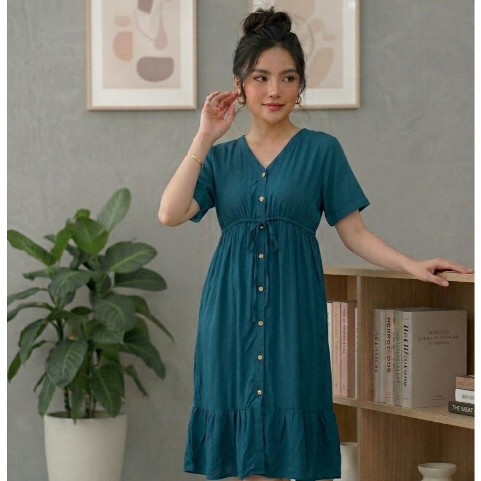 Daster Dinda Kerut Pinggang Rayon Premium - Daster Busui Friendly Lengan Pendek Kekinian Murah