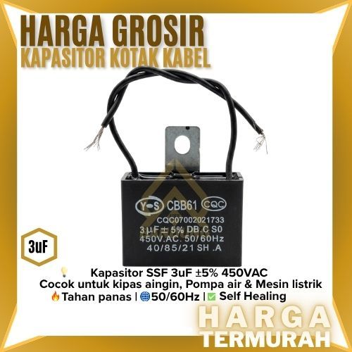 KAPASITOR KOTAK KABEL 3 UF | KAPASITOR FAN | 3 UF | KAPASITOR KOTAK KIPAS ANGIN | KAPASITOR KABEL KO