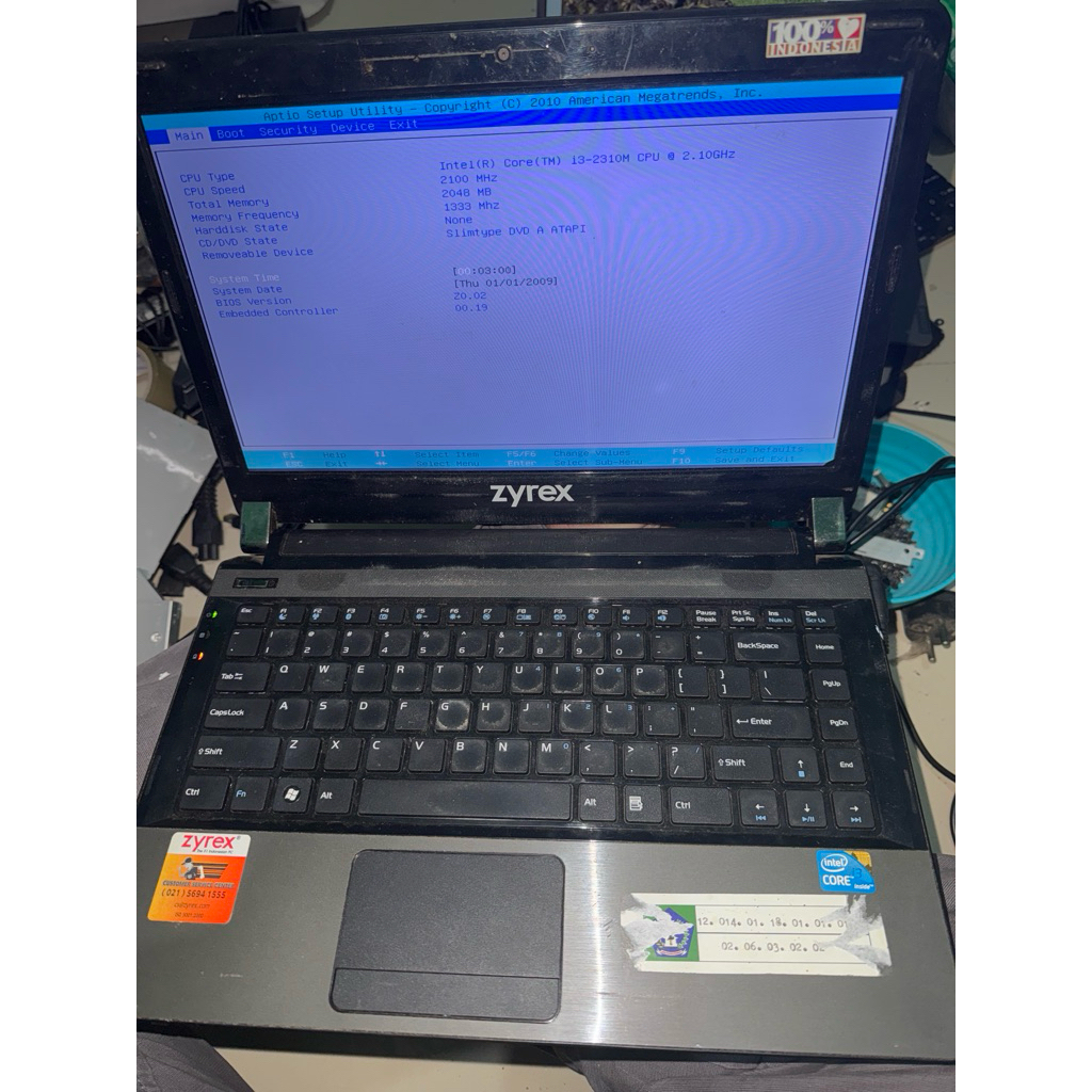 laptop zyrex cruiser WT 4820 core i3 gen1 mainbord normal
