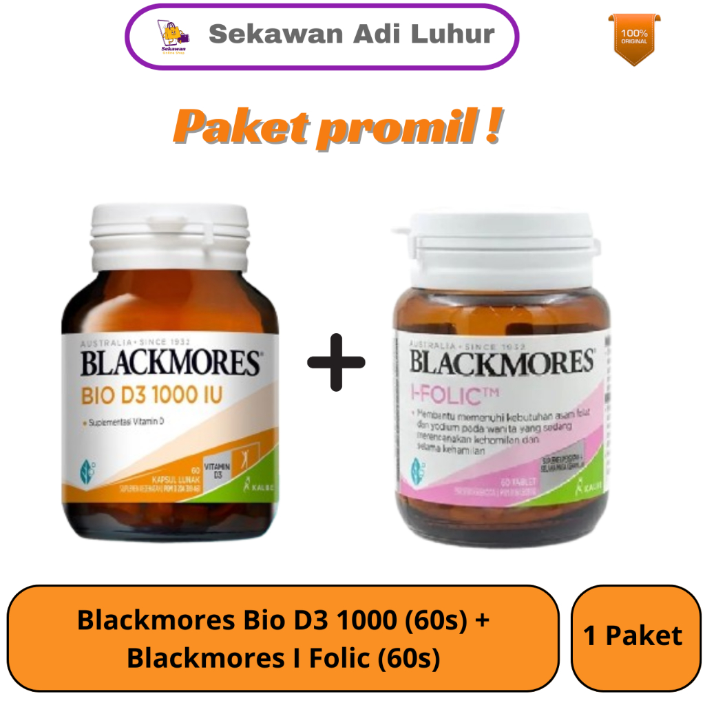 Blackmores Bio D3 1000 (60's) + Blackmores I-Folic (60's) - Paket Promil Blackmores
