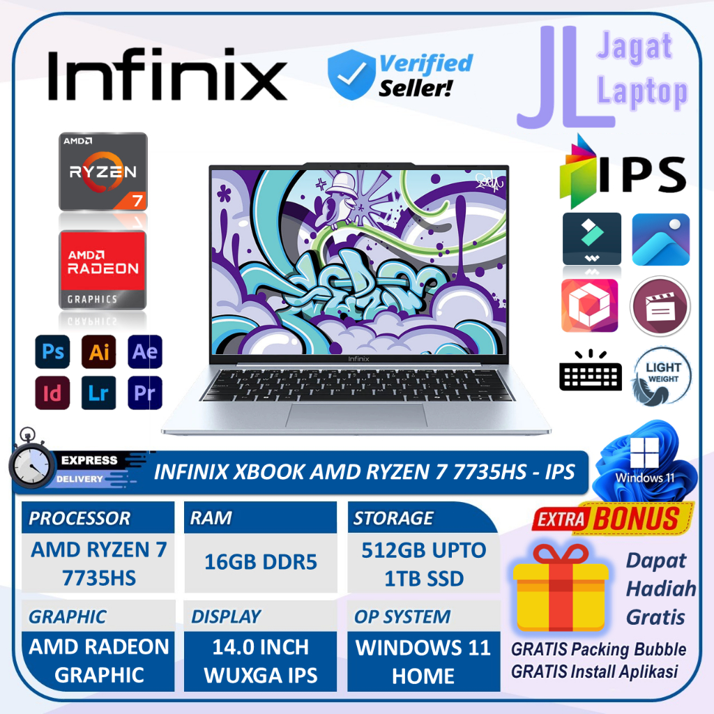 [BARU] INFINIX XBOOK B14 Ryzen 7 7735HS RAM 16GB 512GB | RYZEN 5 7535HS | RYZEN 7 5825U Windows 11