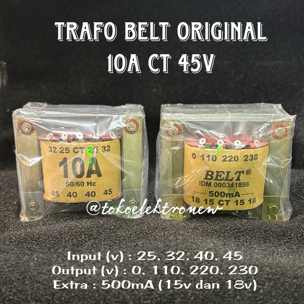 TRAFO BELT 10A CT 45V ORIGINAL MURNI TEMBAGA