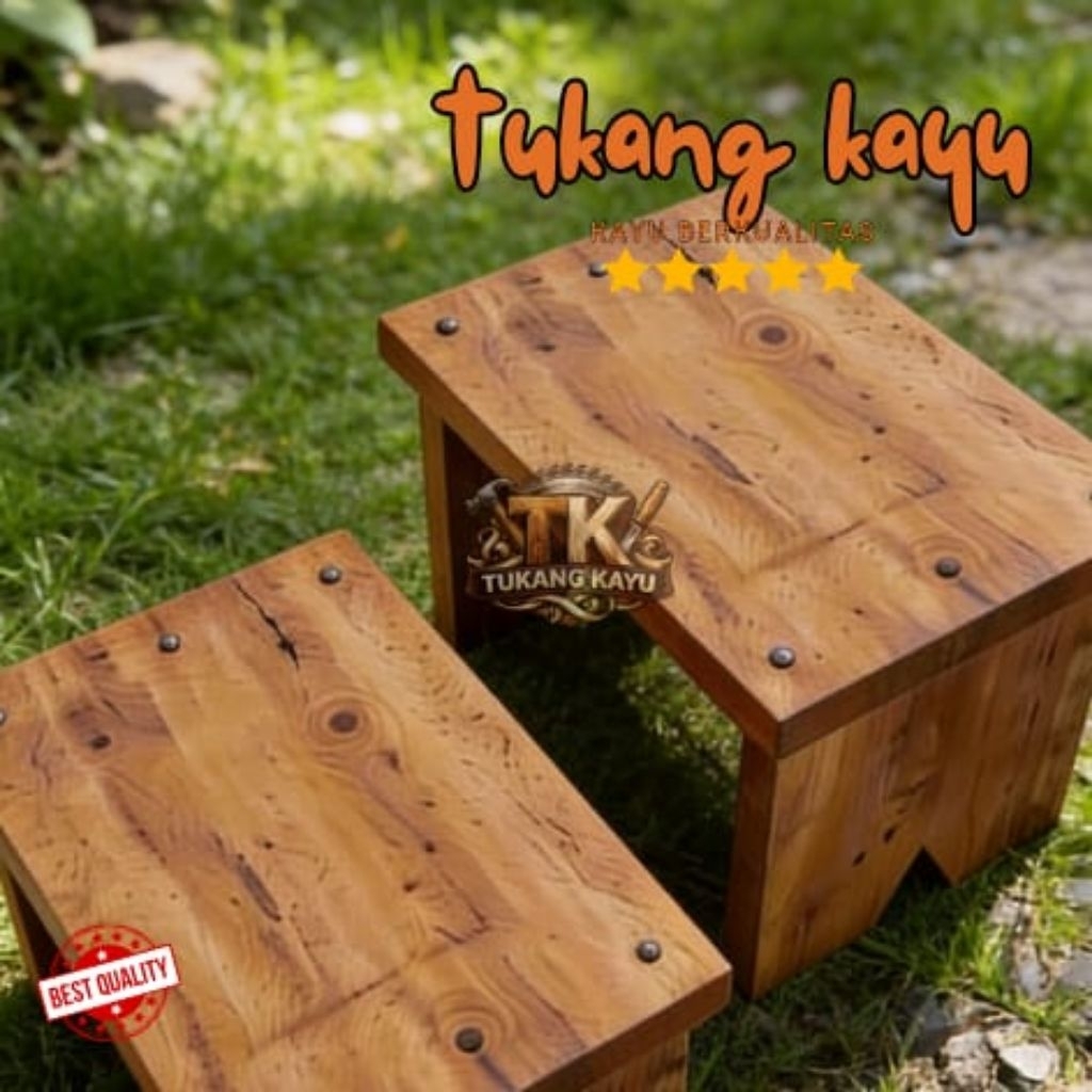 Dingklik Kayu Jati Belanda - Dingklik Kayu Super Kuat - Dingklik Kayu Jati - Kursi Kayu Kecil - Bang