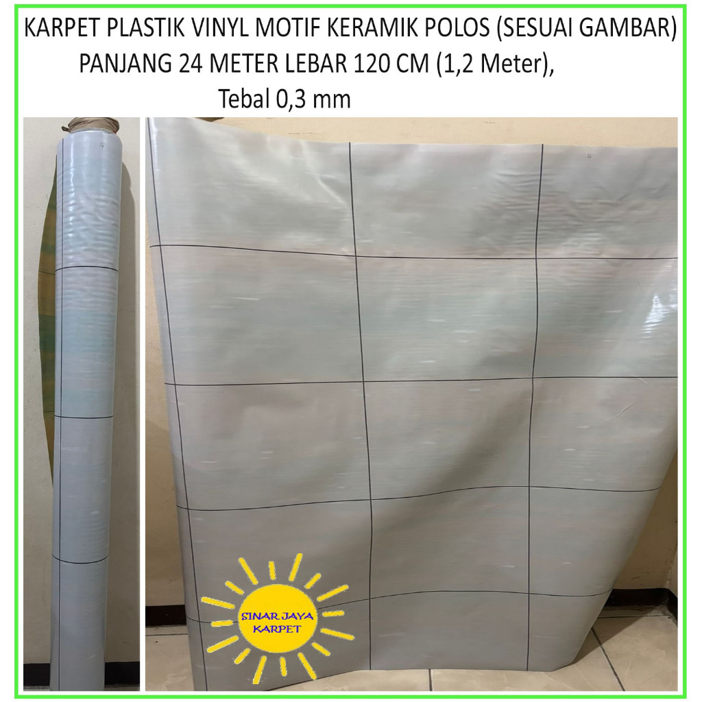 Karpet Lantai Plastik Vinyl 1 ROLL Panjang 24 Meter Lebar 1.2m MOTIF KERAMIK POLOS (SESUAI GAMBAR)