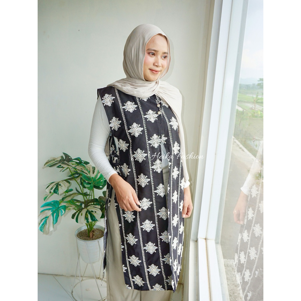 Callea Long Vest Wanita Katun Bordir Tali samping