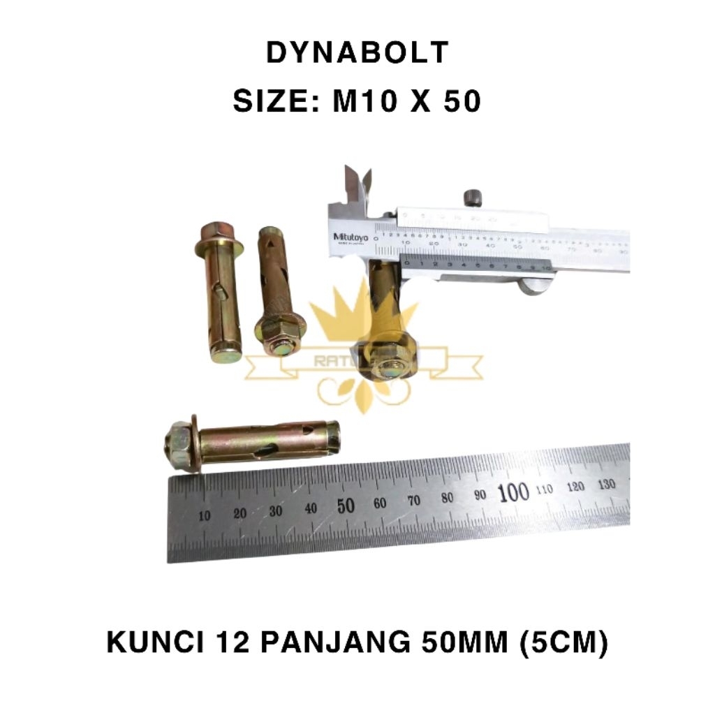 Dynabolt Tembok Beton M10x50 Kunci 12 Panjang 5 cm Warna Kuning Baut Tembok