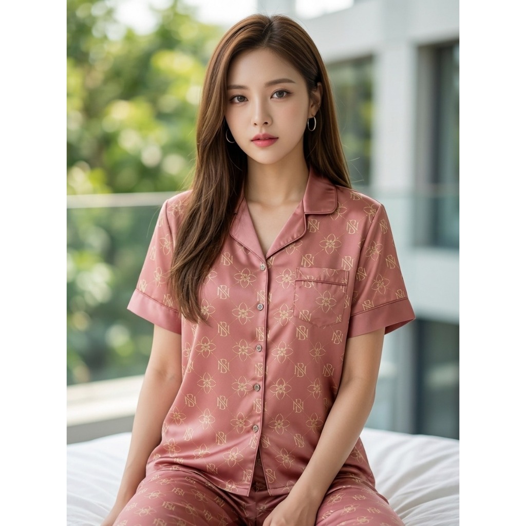 Bella Noche Luxury Sleepwear Piyama Premium Wanita Katun Silk Set Mewah I SS-020426 Rose Gold