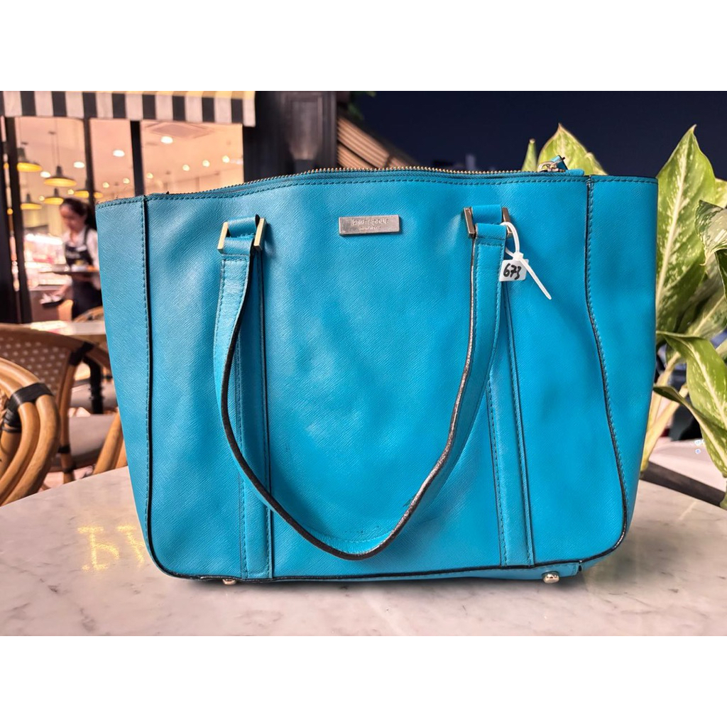 Preloved Kat* Spad* New York Saffiano Leather Tote Bag Tosca Original KS