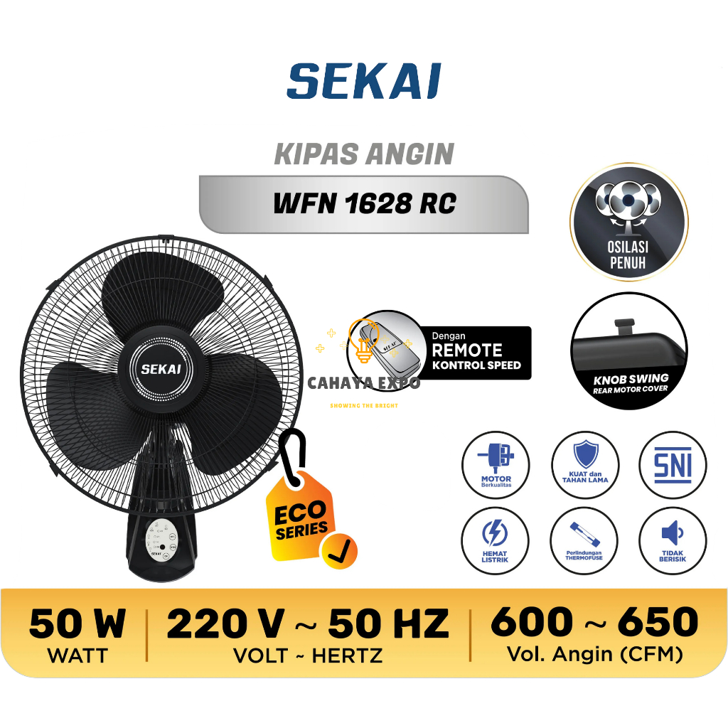 Sekai Remote Wall Fan WFN-1628RC 1628 WFN1628 RC WFN1628RC Kipas Angin Dinding Remot 16 Inch