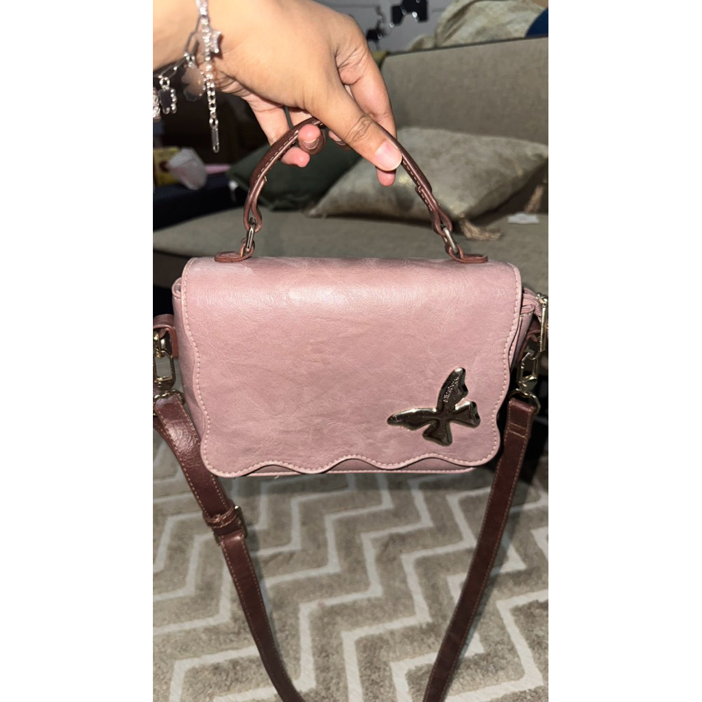 Preloved tas ELIZABETH pink ungu coklat slingbag butterfly