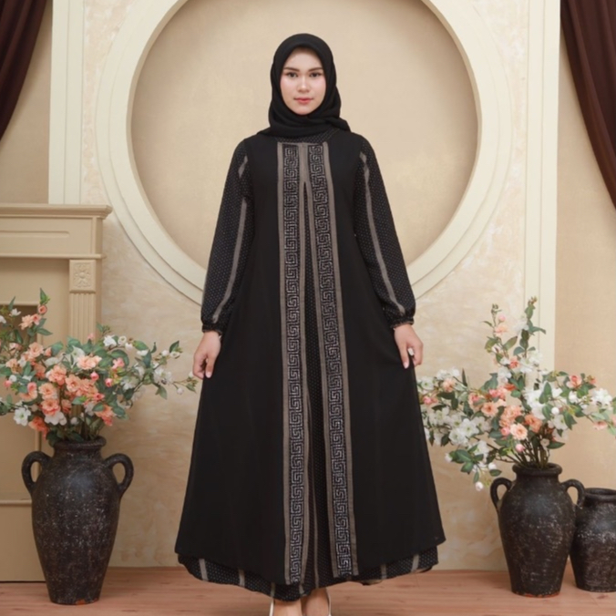 Abaya Zayna Turkey Jet Black Premium Original Muslim Wanita Gamis Turki Syari Hitam Lebaran Mewah