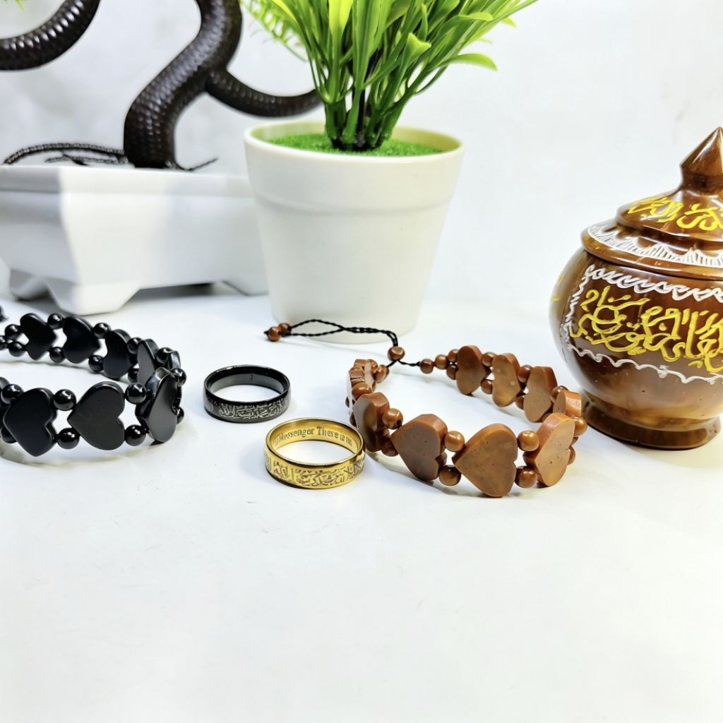 gelang kaokah love wanita & cincin tauhid titanium anti luntur