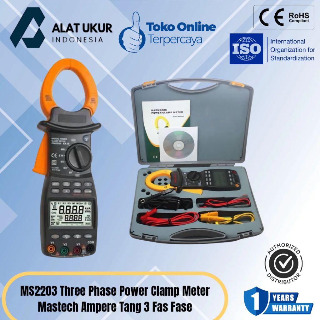 MS2203 Three Phase Power Clamp Meter Mastech Ampere Tang 3 Fas Fase