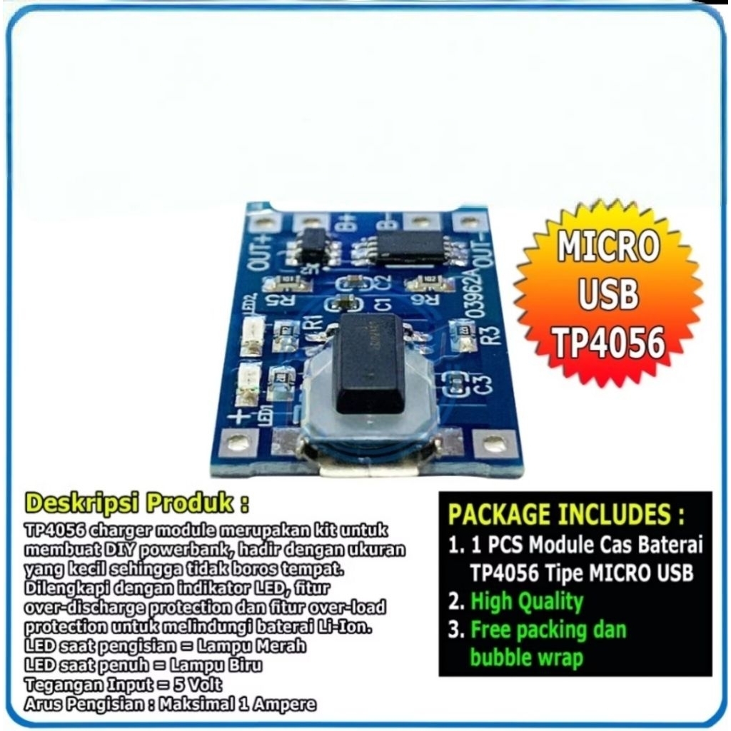 TP4056 Modul Charger Micro USB Full Protection TP4056 Micro USB
