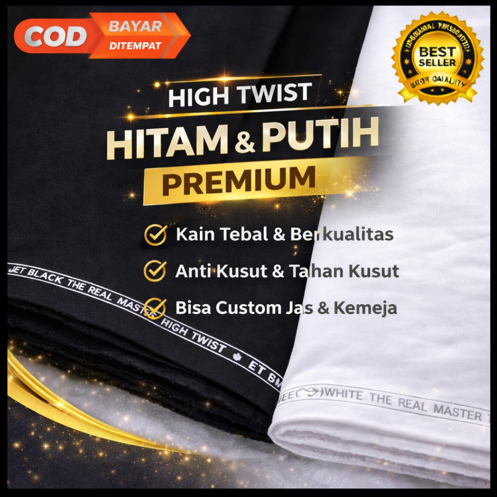 Kain Hitam JET BLACK  Premium Hightwist(1,5m) ORI Meteran Tebal / Kain Celana Pria Meteran