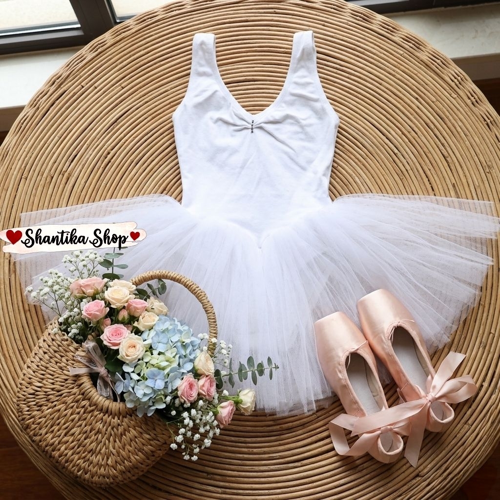 Plove | Baju Balet Tutu Putih – Leotard Balet Anak Perempuan 5-7 Tahun
