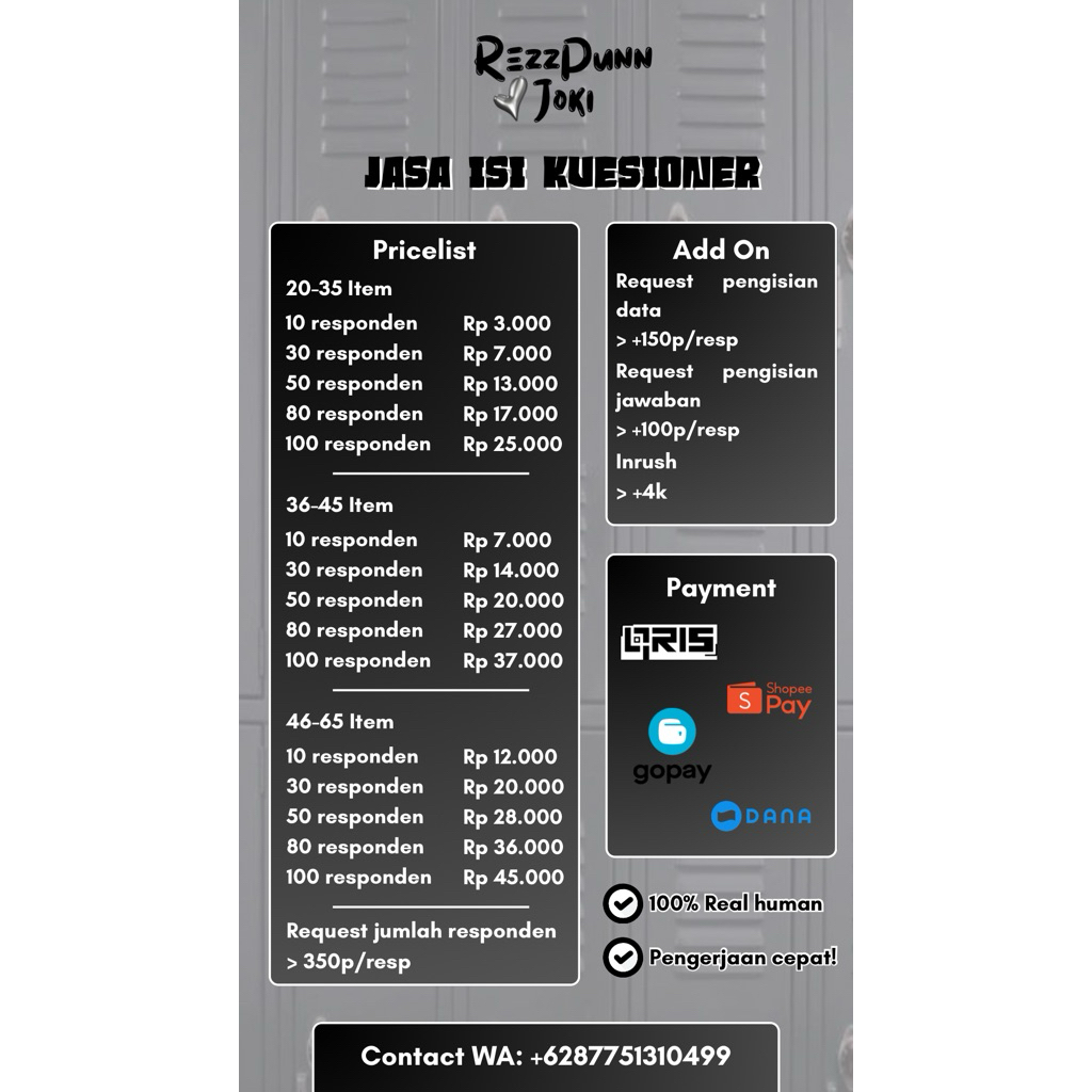Jasa Isi Kuesioner — Responden Instan