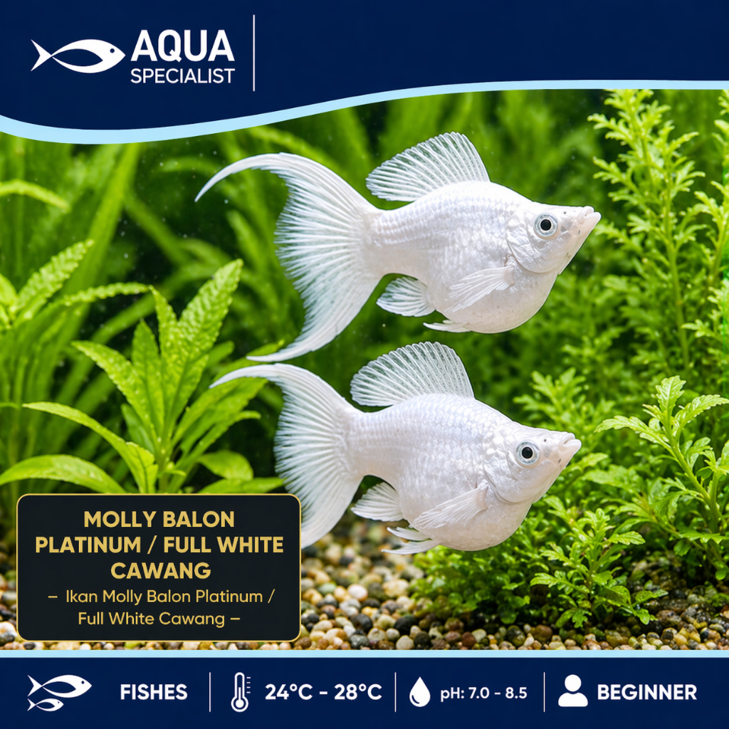 Ikan Molly Platinum BALON Cawang - Molly White Full White Lyretail - Ikan Hias Hidup