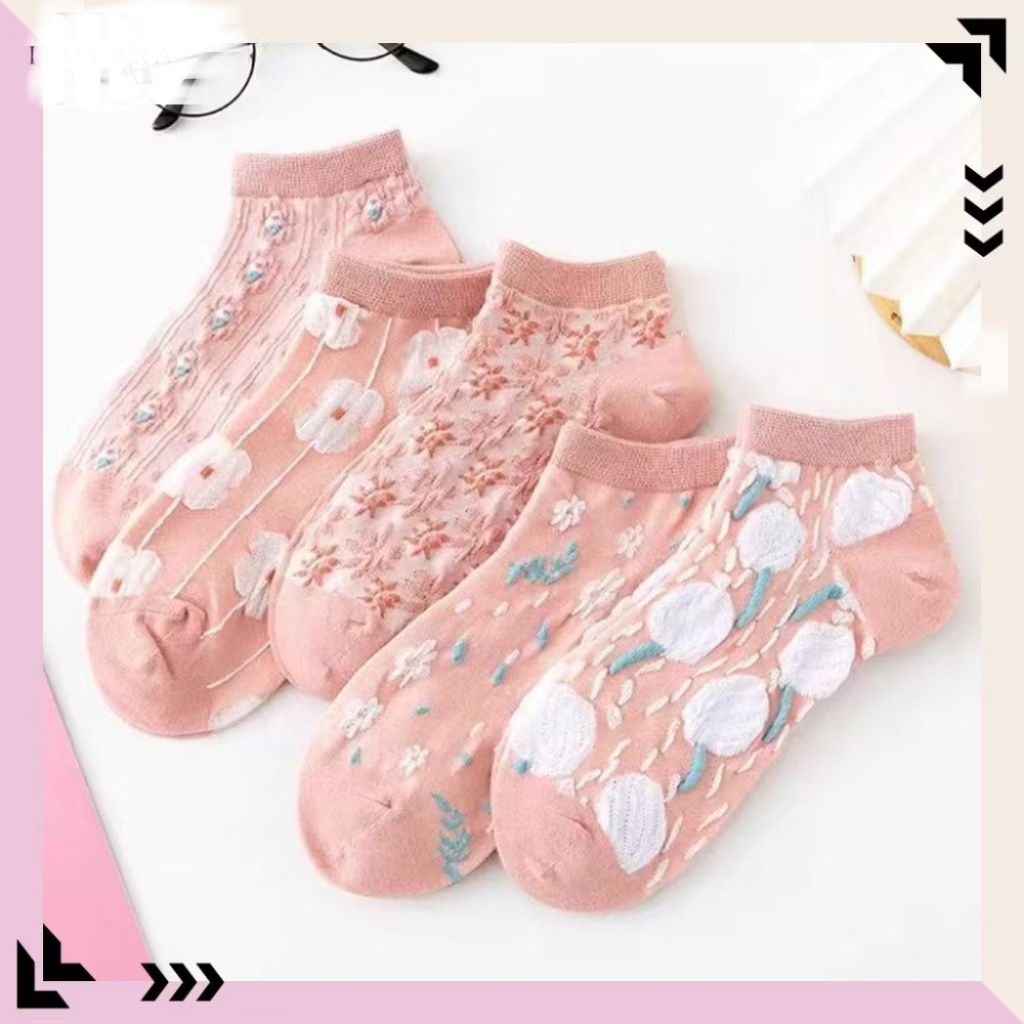 Kaos kaki wanita motif bunga) Kaos kaki korea style