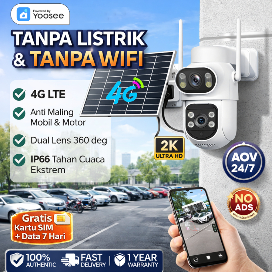 Yoosee CCTV Garasi 4G Tenaga Surya Tanpa Kabel Anti Maling Motor Mobil Kamera Parkir Outdoor 24 Jam 
