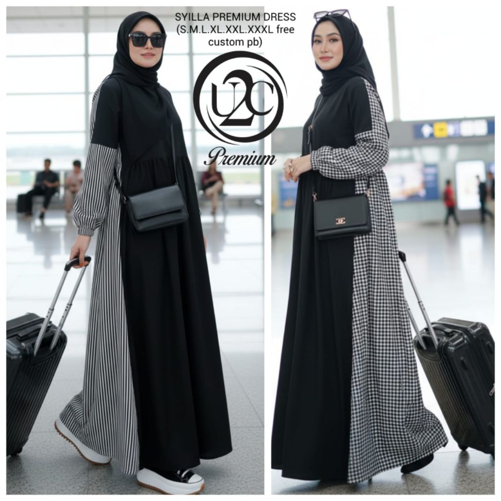 gamis dress syilla original u2c casual hitam real pict